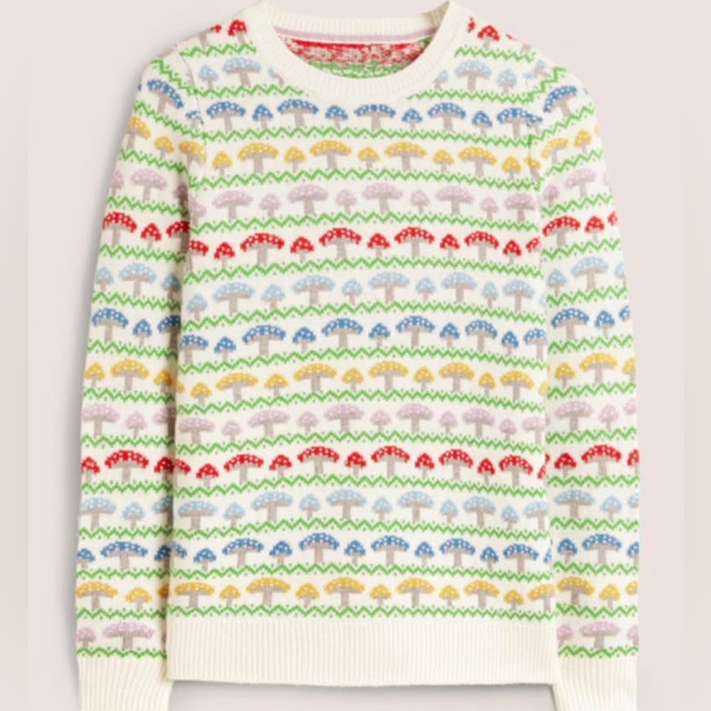Boden Edie HTF Mushroom Fair Isle Sweater Jumper L
